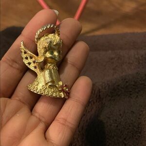 Gold Angel Pendant with Red Bow
